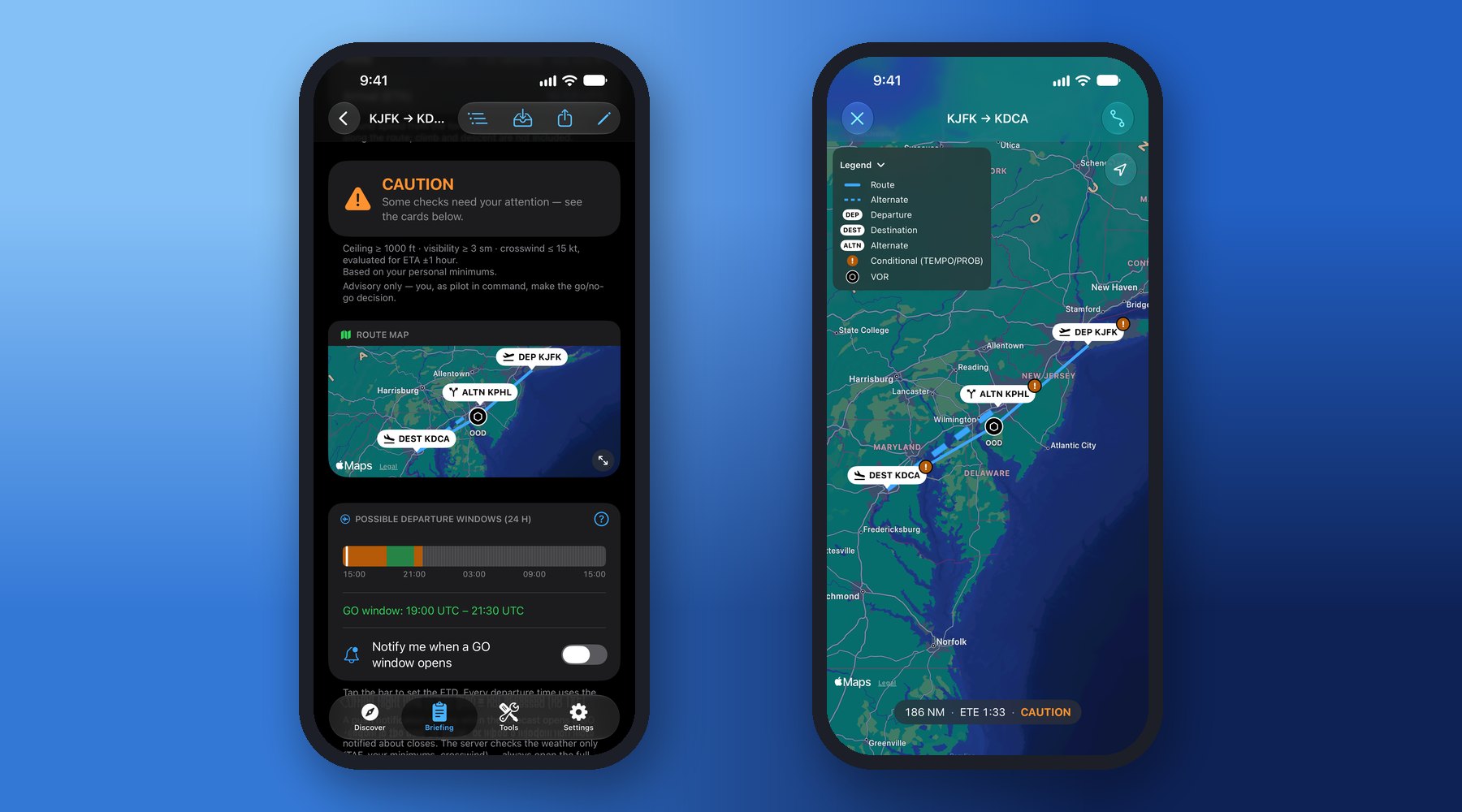 Route briefing – an advisory go/no-go for the whole flight
