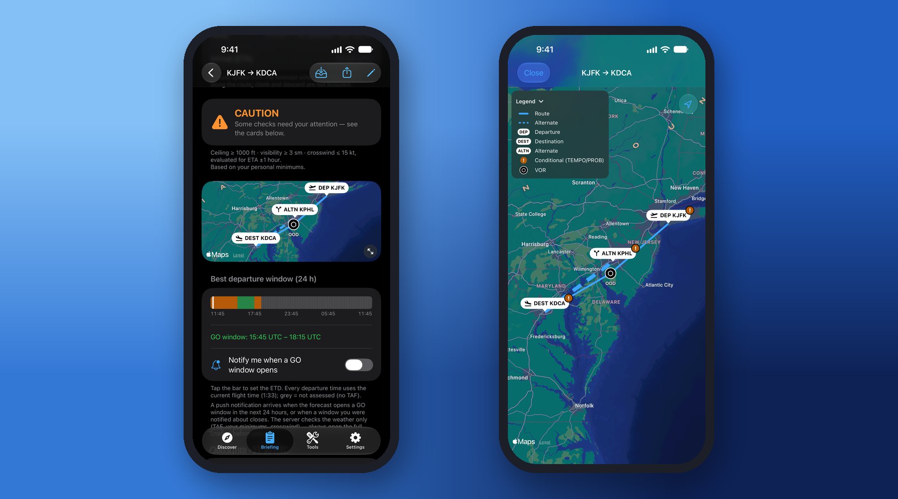 Route briefing – an advisory go/no-go for the whole flight